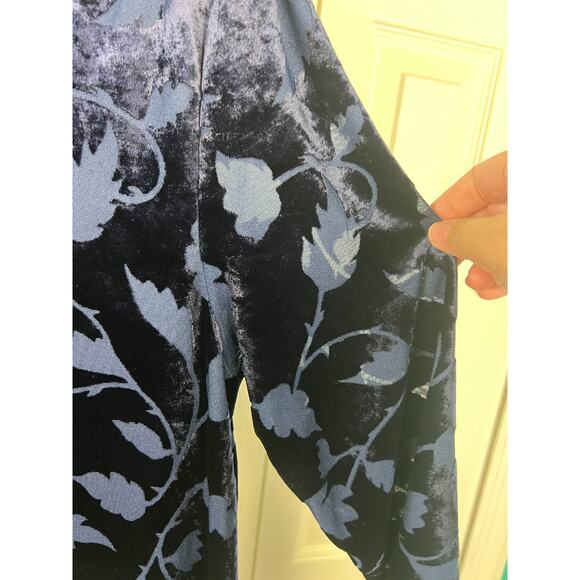 Vintage Blue Velvet Floral Burnout Long Sleeve Shift Dress Amanda Smith Size 10 - Picture 3 of 7
